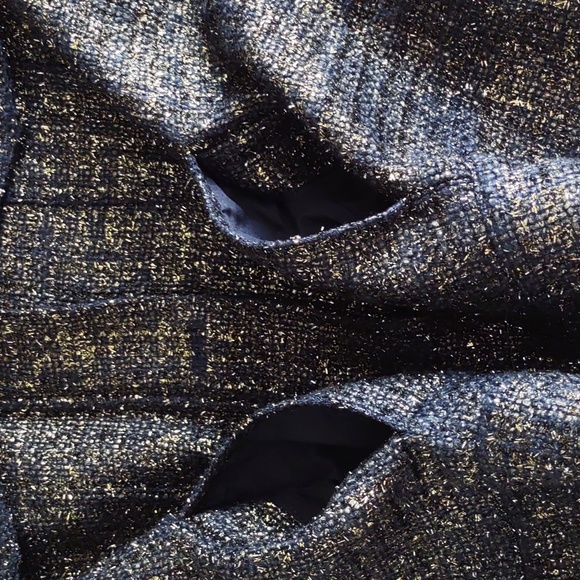 NWT Chico's Sz 2(12/14) Classic Navy Foil Tweed Long Sleeve Jacket Gold Metallic - Picture 12 of 16